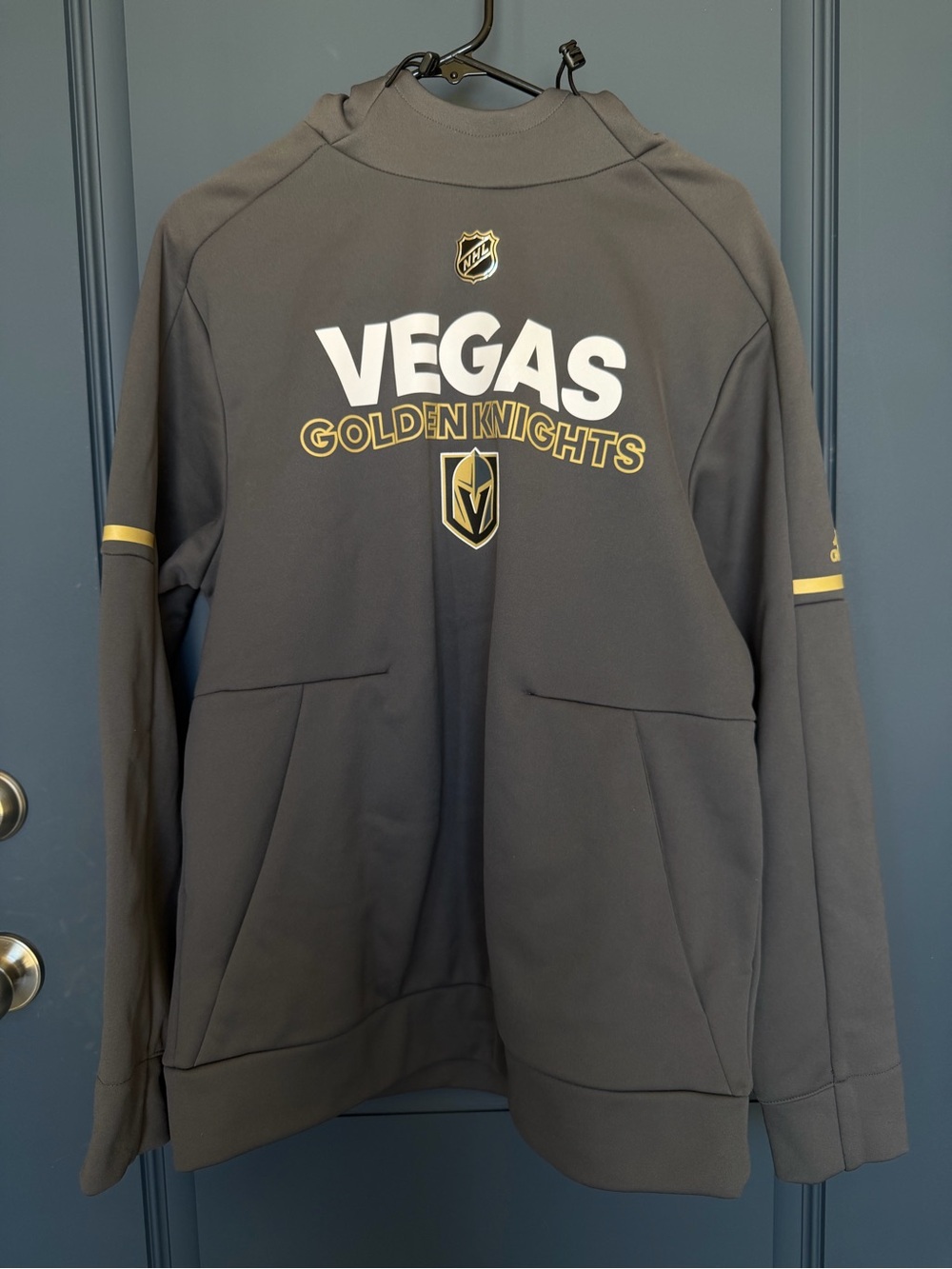 Vegas Knights Adidas Gray/Gold Hoodie with Silver NHL Shield